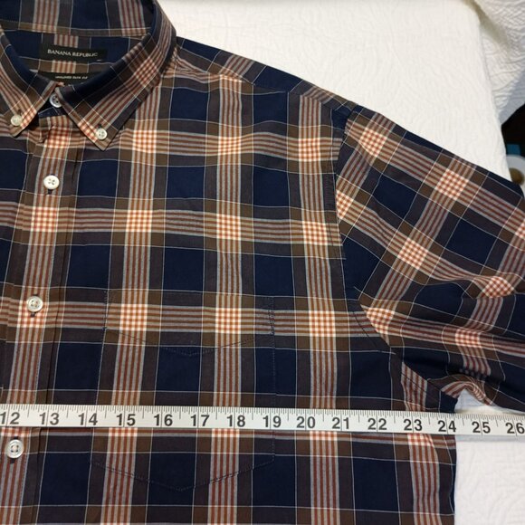 Banana Republic Dress Shirt Mens Untucked Slim Fit Plaid Size XL 100% Cotton - Picture 10 of 11